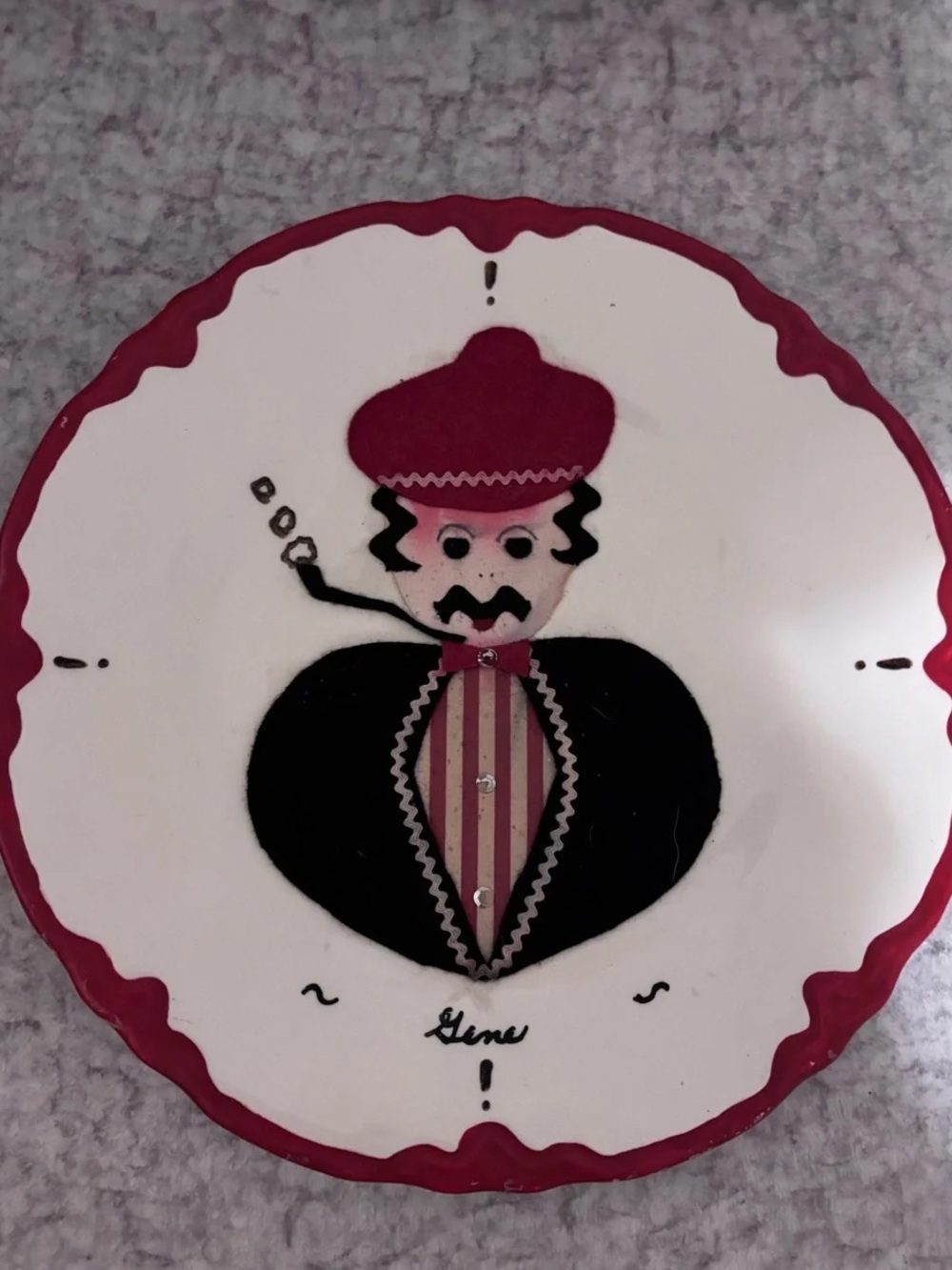 Vintage Decorative Ceramic Plate with Heart Character - White & Red